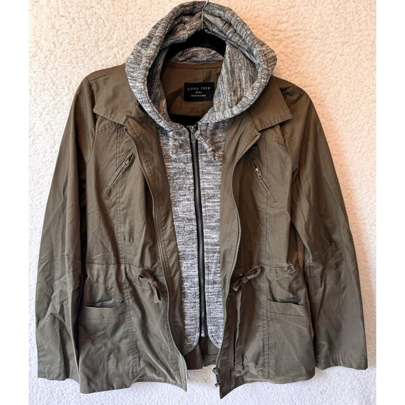 Love Tree Jacket‎ Women's Size Small Double Full Zip Drawstring Cotton Hooded - Picture 1 of 13